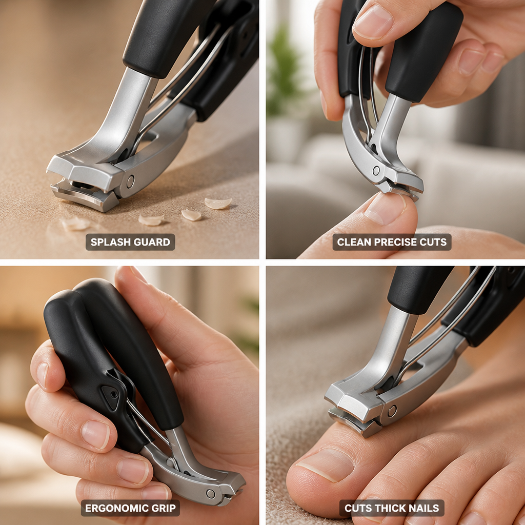 Stainless Steel Curved Extra-Wide Nail Nipper (Splash Guard)