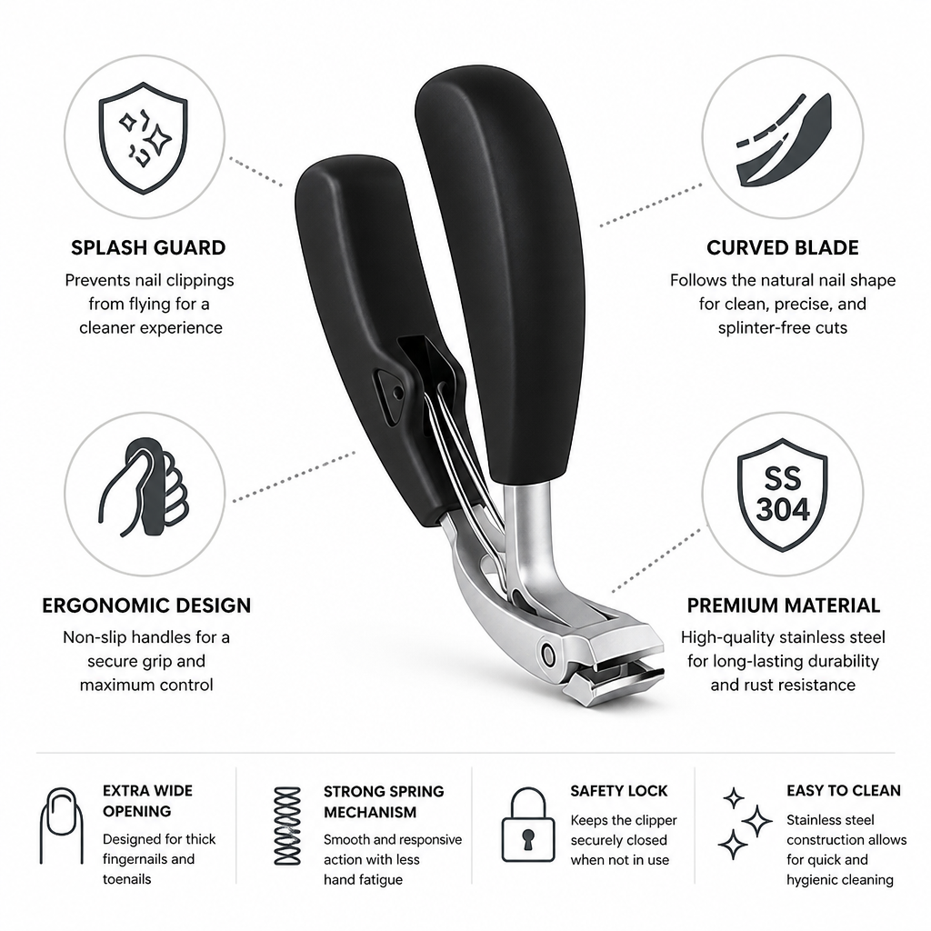 Stainless Steel Curved Extra-Wide Nail Nipper (Splash Guard)