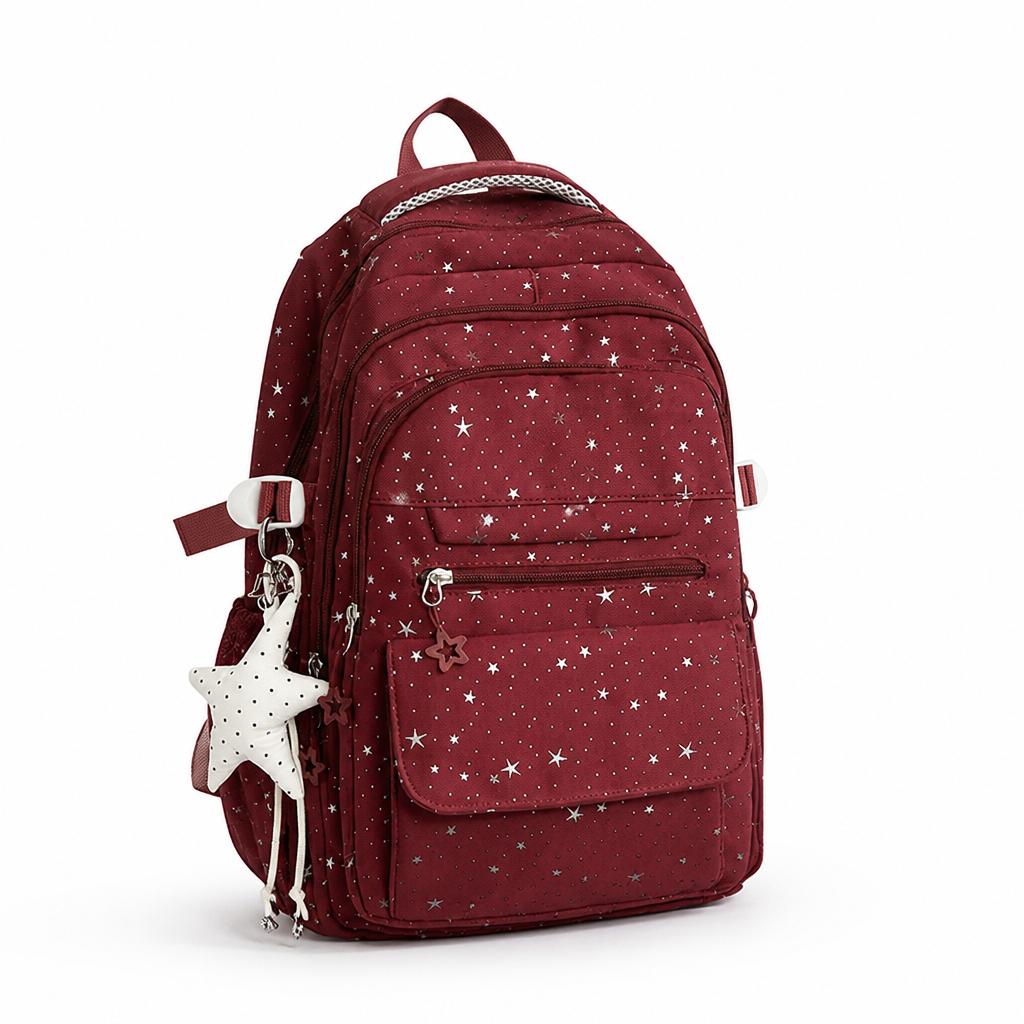 Star-Embellished Multi-Compartment School Backpack