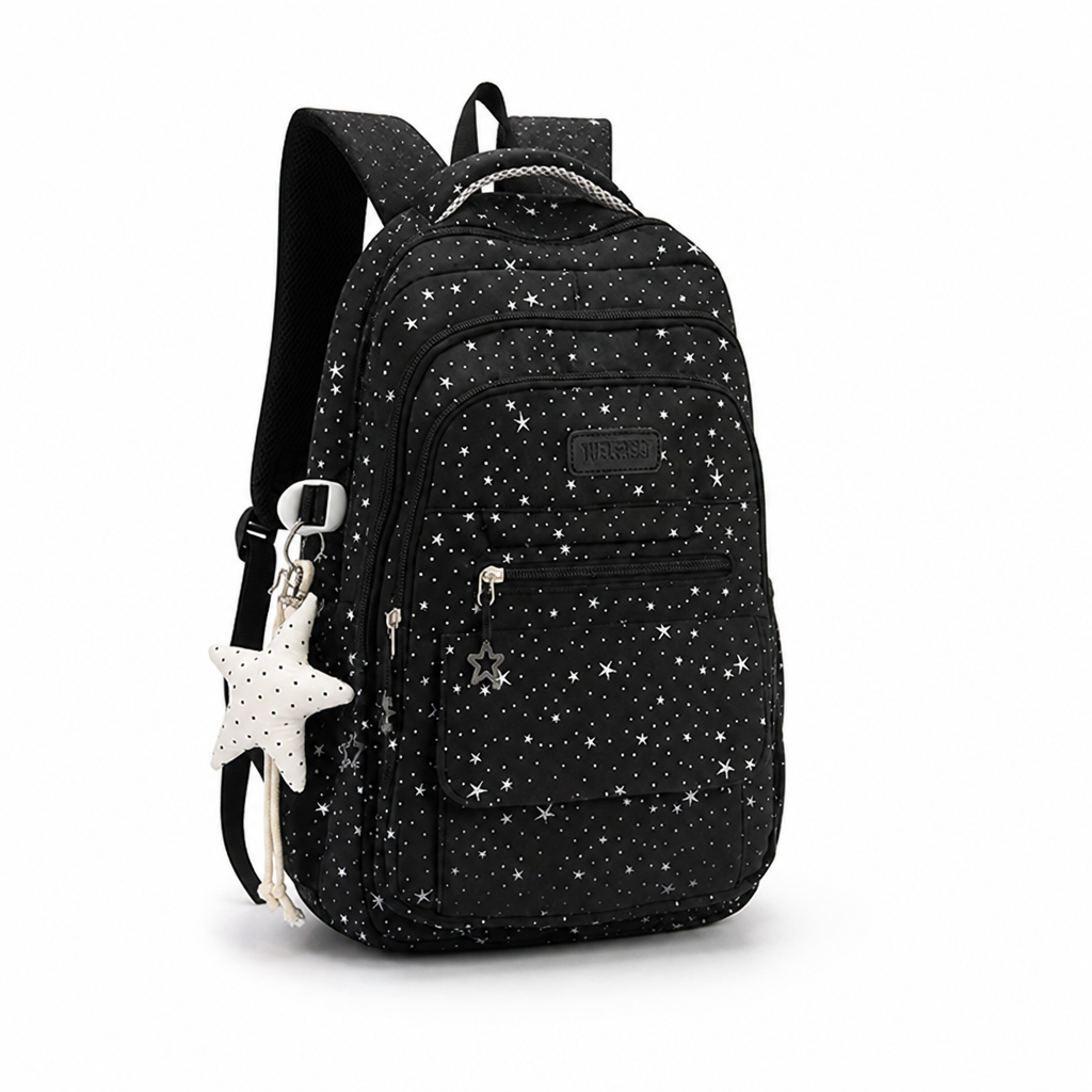 Star-Embellished Multi-Compartment School Backpack