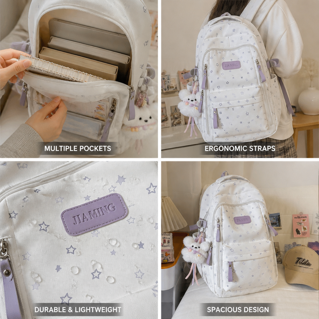 Star-Embellished Multi-Pocket Backpack (Ergonomic Straps)