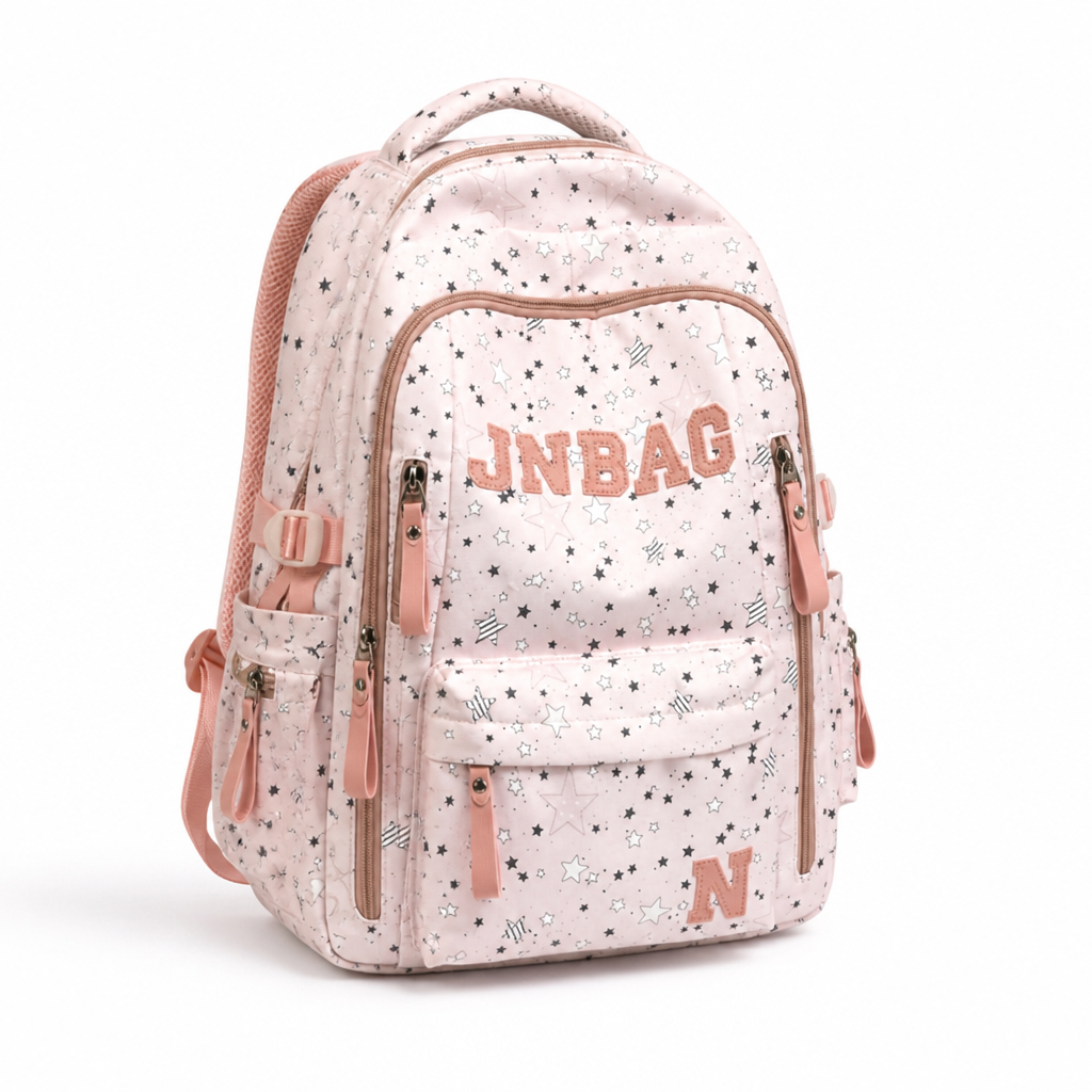 Star-Printed Multi-Compartment School Backpack (Adjustable Padded Straps)