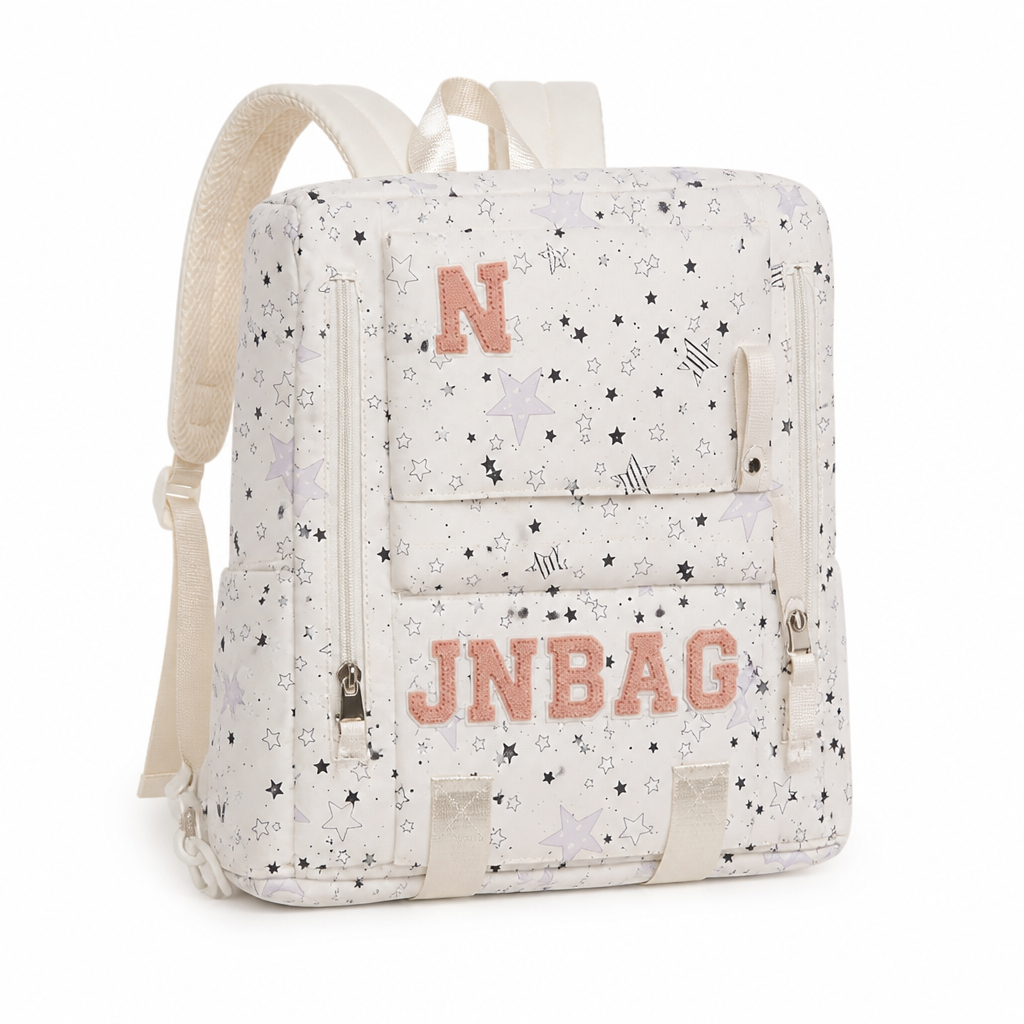 Star-Printed Multi-Compartment School Backpack (Adjustable Padded Straps)