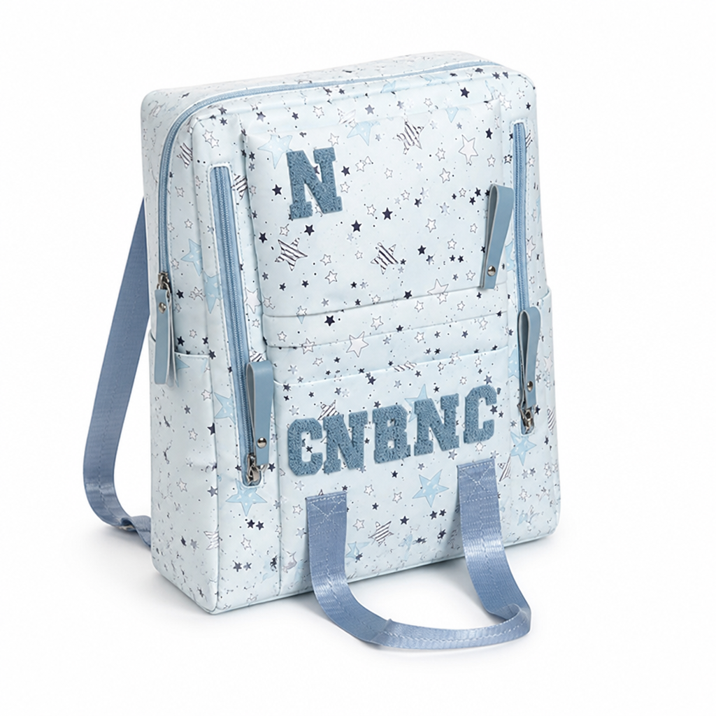 Star-Printed Multi-Compartment School Backpack (Adjustable Padded Straps)