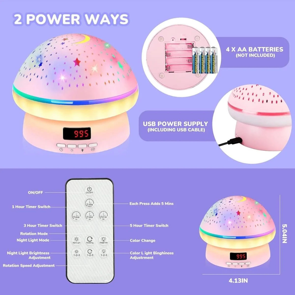 Star Projector 16 Colors 360-Degree Rotation Timer & Remote Control