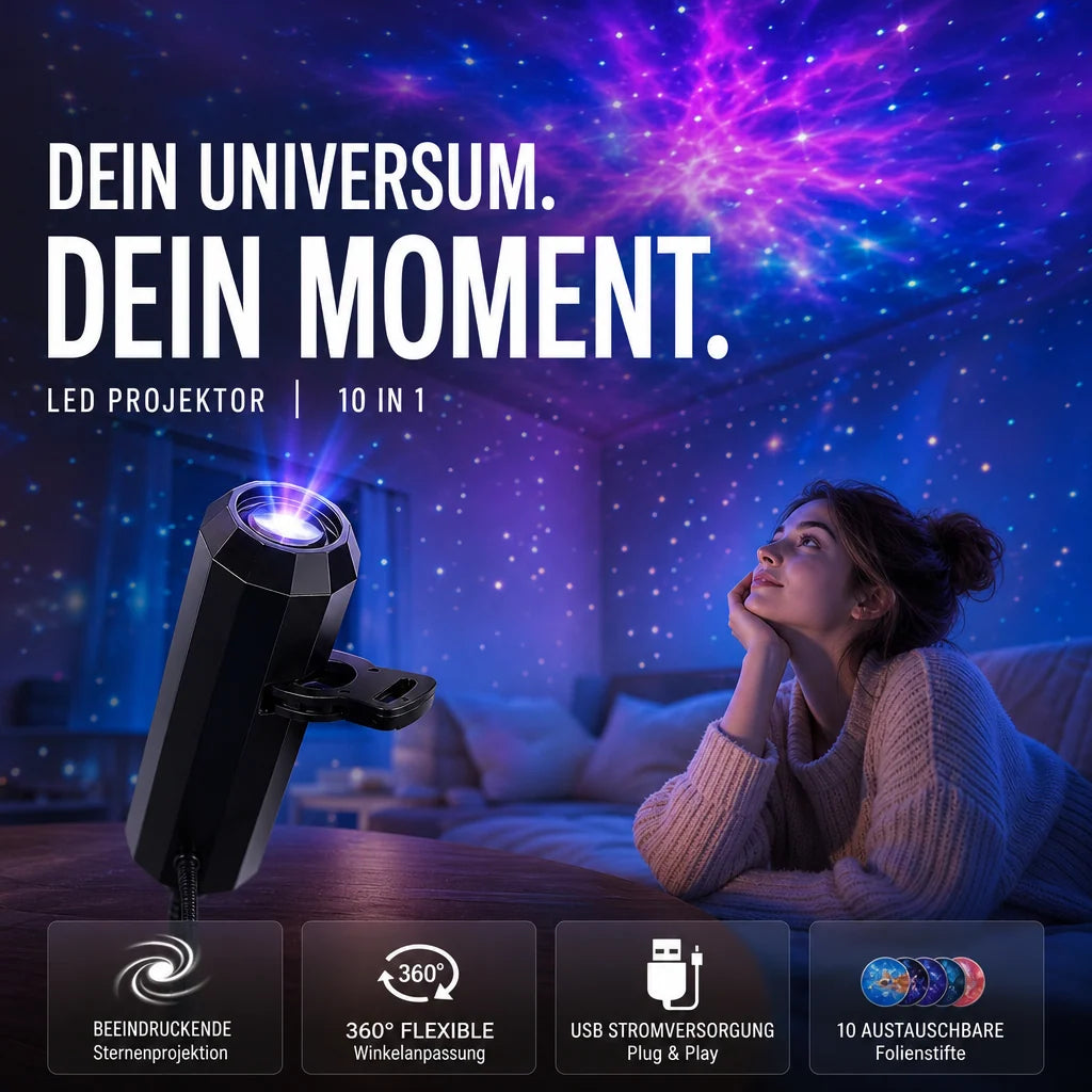 Star Projector Night Light 10 Interchangeable Slides USB Powered
