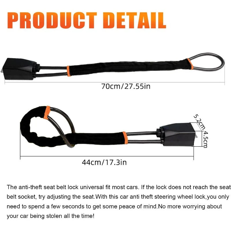 Steering Wheel Lock Braided Steel Seatbelt Anchor Design