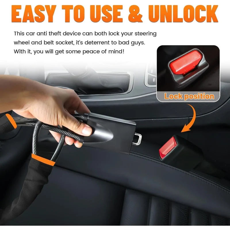 Steering Wheel Lock Braided Steel Seatbelt Anchor Design