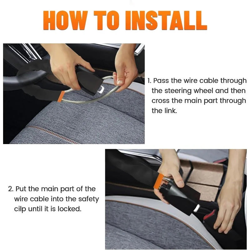 Steering Wheel Lock Braided Steel Seatbelt Anchor Design