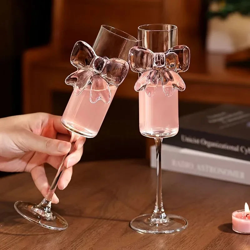 Stemmed Glass Crystal Pink Bow 5.4 Fl Oz