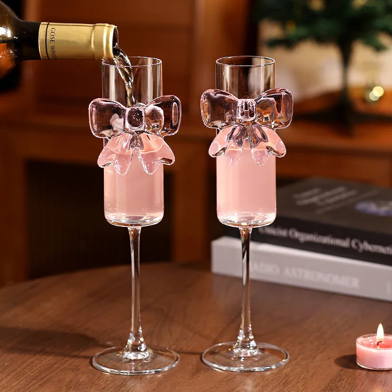 Stemmed Glass Crystal Pink Bow 5.4 Fl Oz