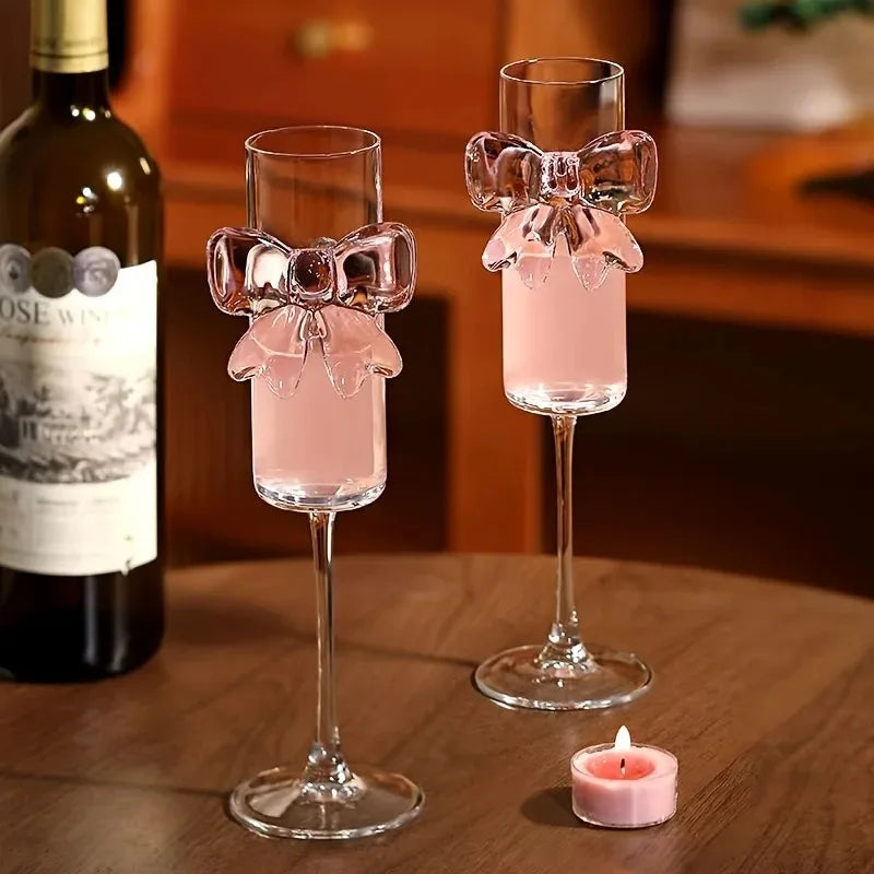 Stemmed Glass Crystal Pink Bow 5.4 Fl Oz