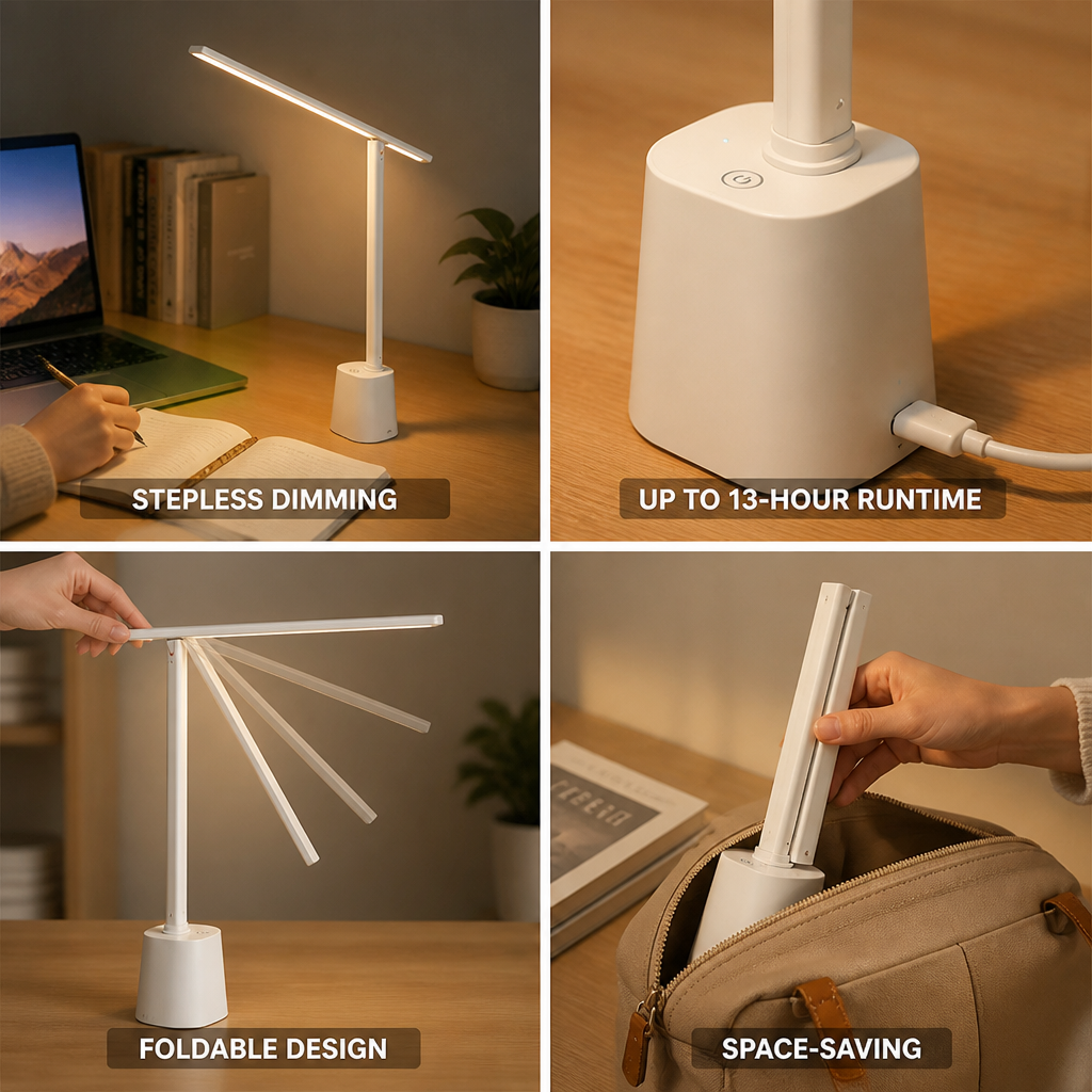 Stepless Dimming Rechargeable LED Desk Lamp (Up To 13-Hour Runtime)