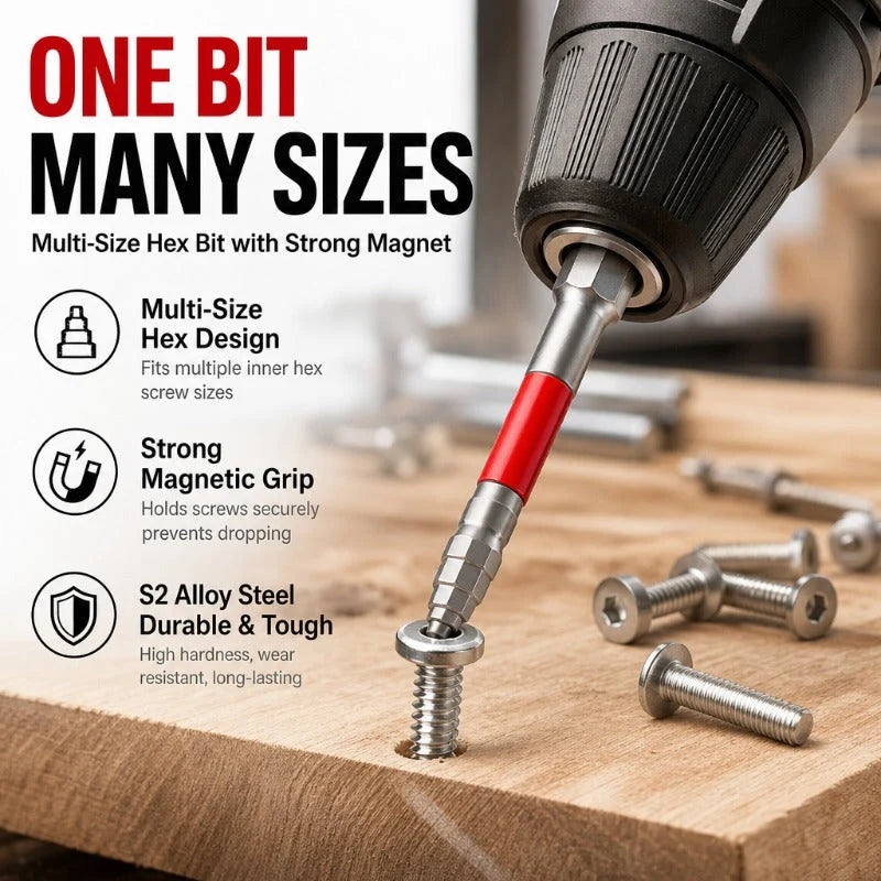 Stepped Hex Bit Set Magnetic Multi-Size S2 Alloy Steel