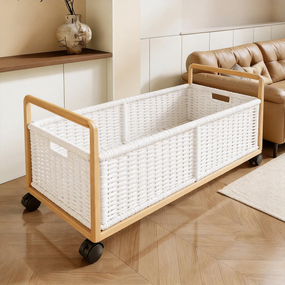 Storage Basket Breathable Metal Mesh Wooden Handles