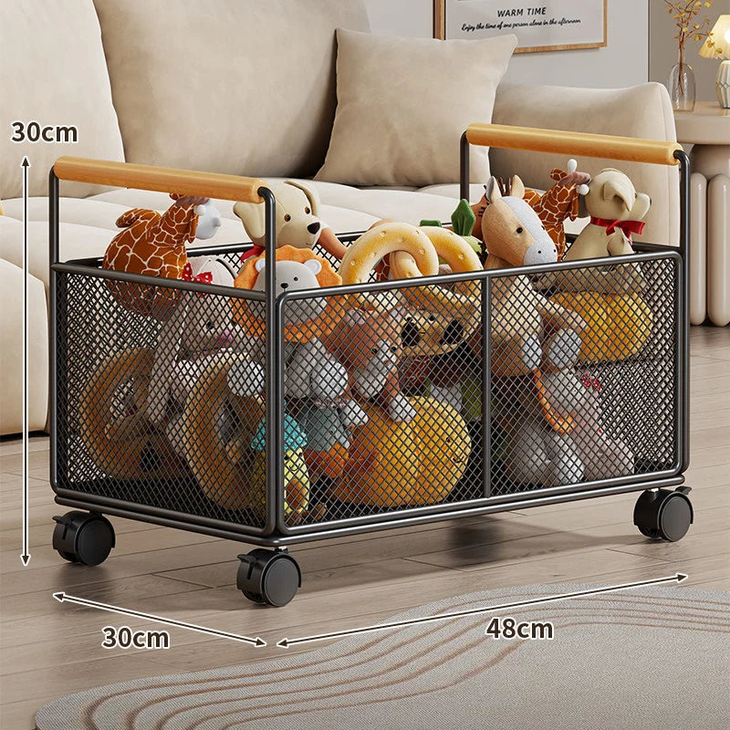 Storage Basket Breathable Metal Mesh Wooden Handles