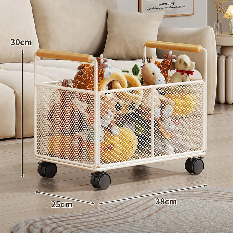 Storage Basket Breathable Metal Mesh Wooden Handles