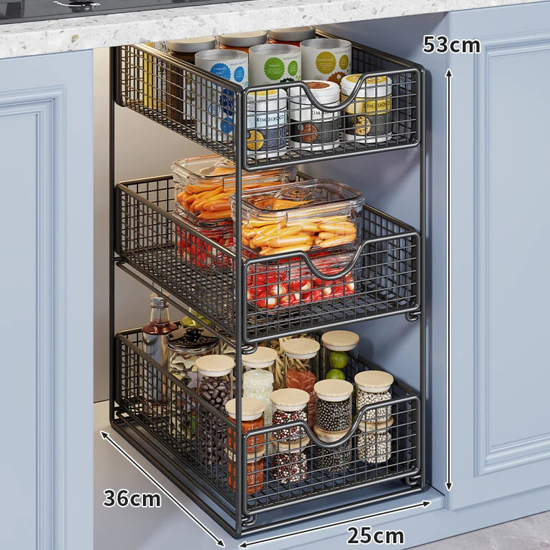 Storage Basket Organizer Two-Tier Metal Pull-Out Drawers