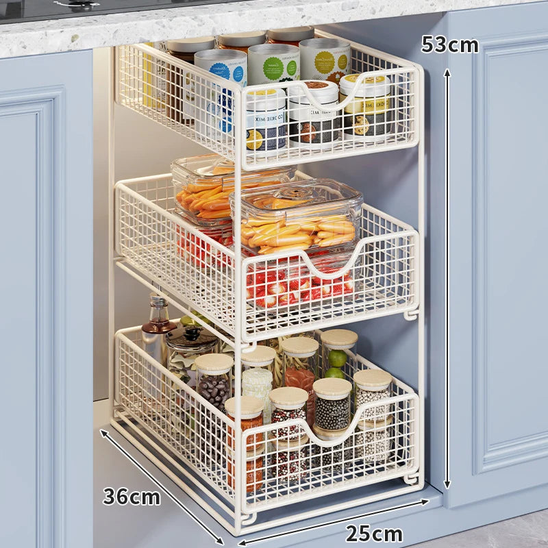 Storage Basket Organizer Two-Tier Metal Pull-Out Drawers