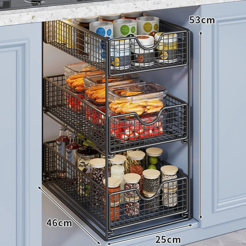 Storage Basket Organizer Two-Tier Metal Pull-Out Drawers