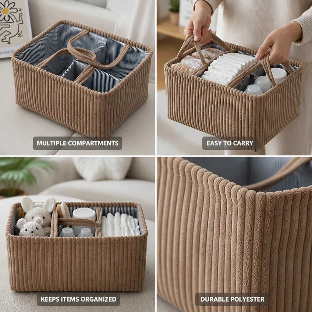 Storage Basket Polyester Multiple Compartments With Handles