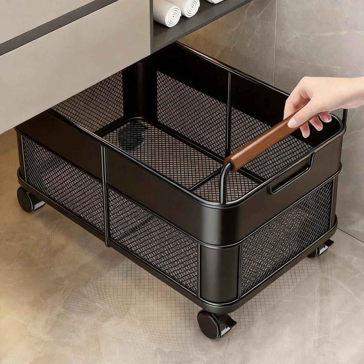 Storage Cart Open Mesh Wooden Handles