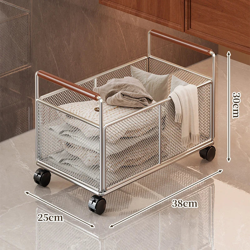 Storage Cart Open Mesh Wooden Handles