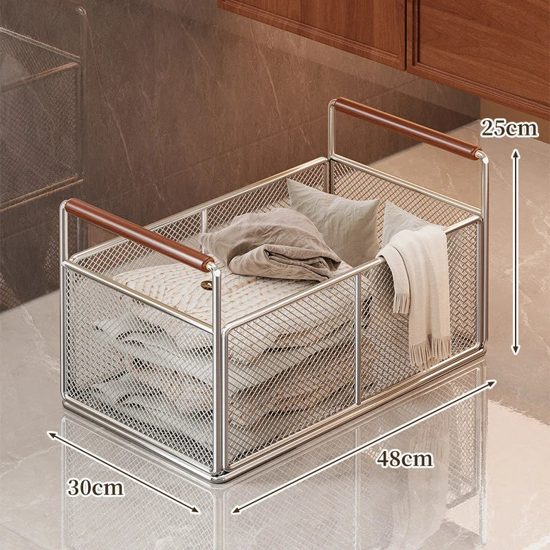 Storage Cart Open Mesh Wooden Handles