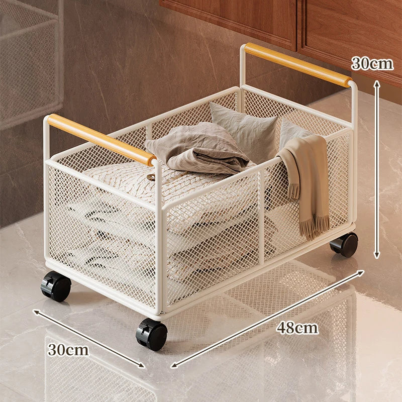 Storage Cart Open Mesh Wooden Handles