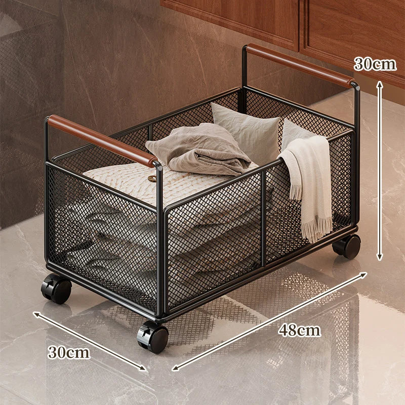 Storage Cart Open Mesh Wooden Handles