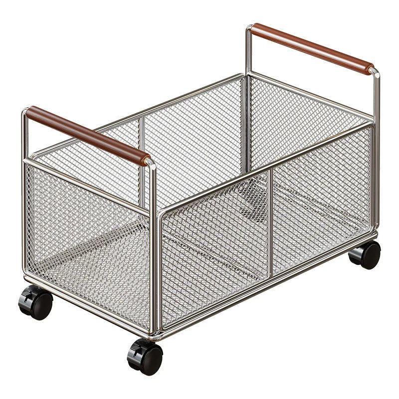 Storage Cart Open Mesh Wooden Handles