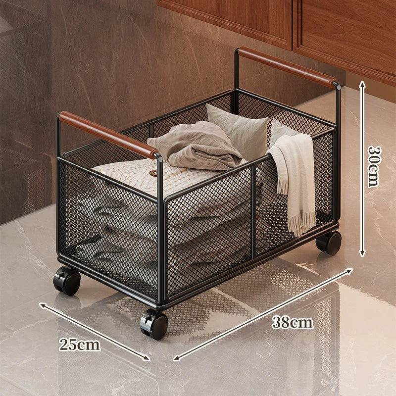 Storage Cart Open Mesh Wooden Handles