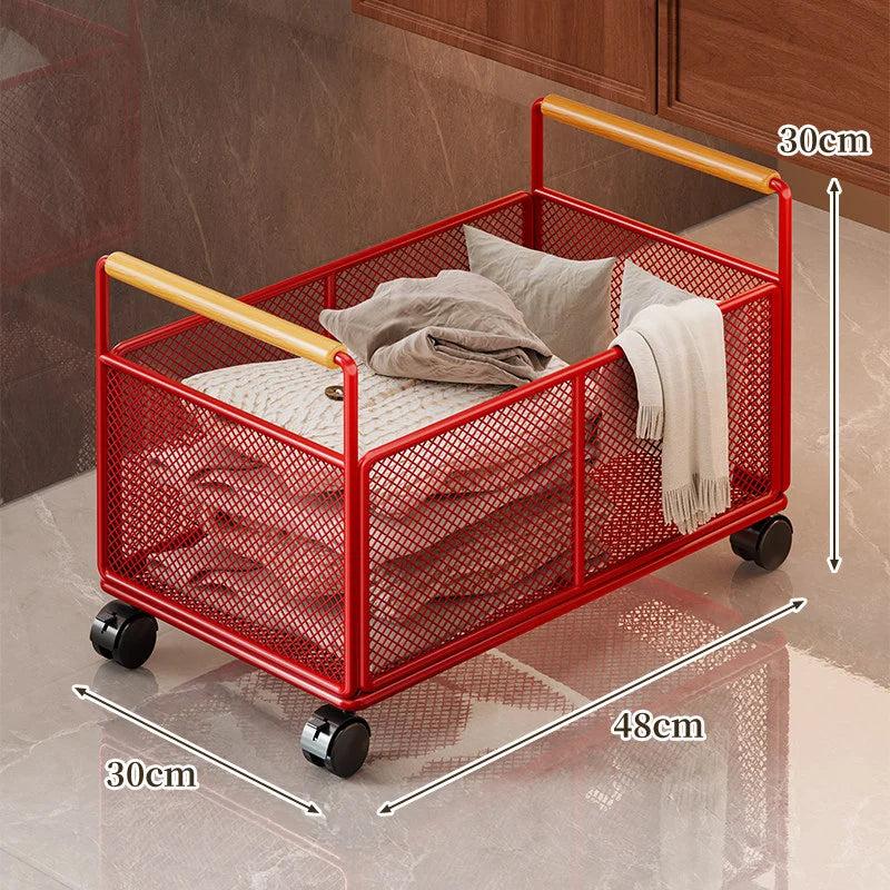 Storage Cart Open Mesh Wooden Handles