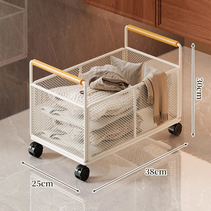 Storage Cart Open Mesh Wooden Handles
