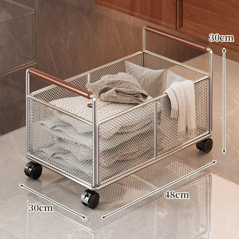 Storage Cart Open Mesh Wooden Handles