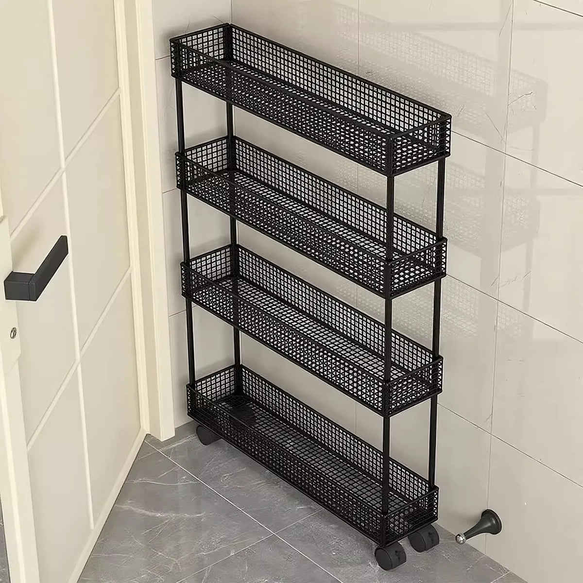 Storage Organizer Slim Freestanding Mesh Shelves for Narrow Gaps