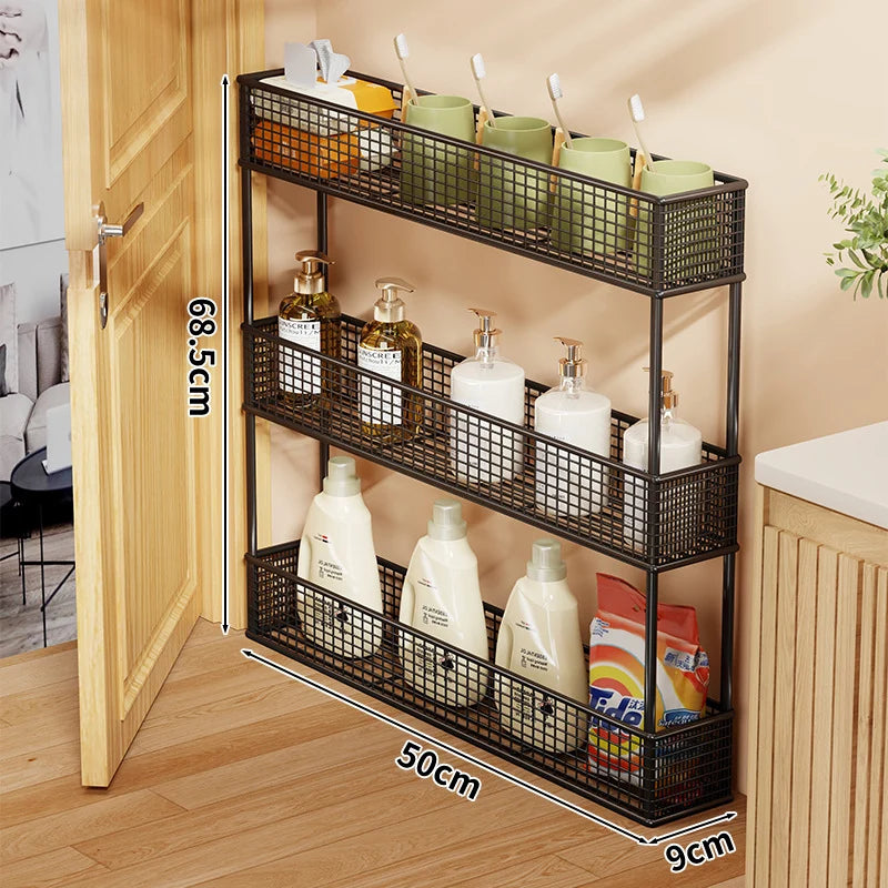 Storage Organizer Slim Freestanding Mesh Shelves for Narrow Gaps