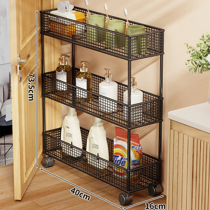 Storage Organizer Slim Freestanding Mesh Shelves for Narrow Gaps