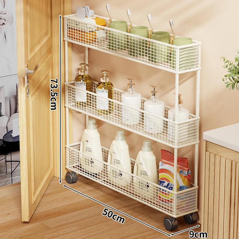 Storage Organizer Slim Freestanding Mesh Shelves for Narrow Gaps