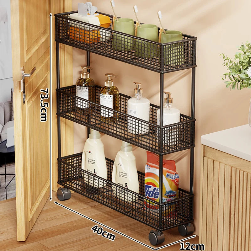 Storage Organizer Slim Freestanding Mesh Shelves for Narrow Gaps
