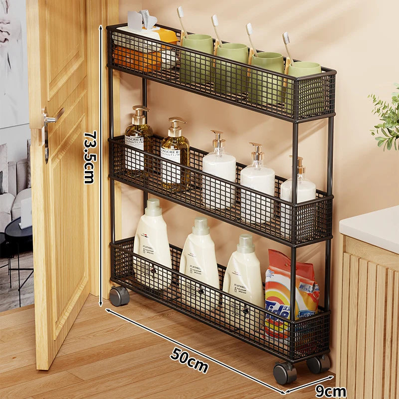 Storage Organizer Slim Freestanding Mesh Shelves for Narrow Gaps