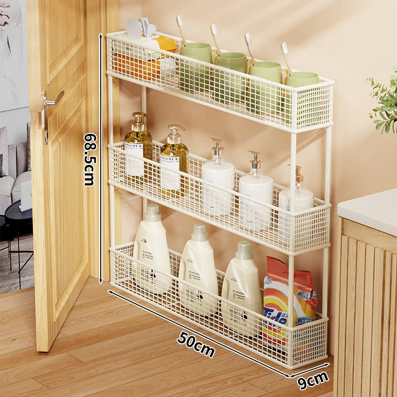 Storage Organizer Slim Freestanding Mesh Shelves for Narrow Gaps