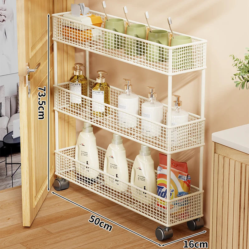 Storage Organizer Slim Freestanding Mesh Shelves for Narrow Gaps