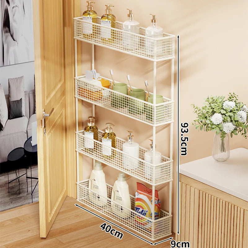 Storage Organizer Slim Freestanding Mesh Shelves for Narrow Gaps