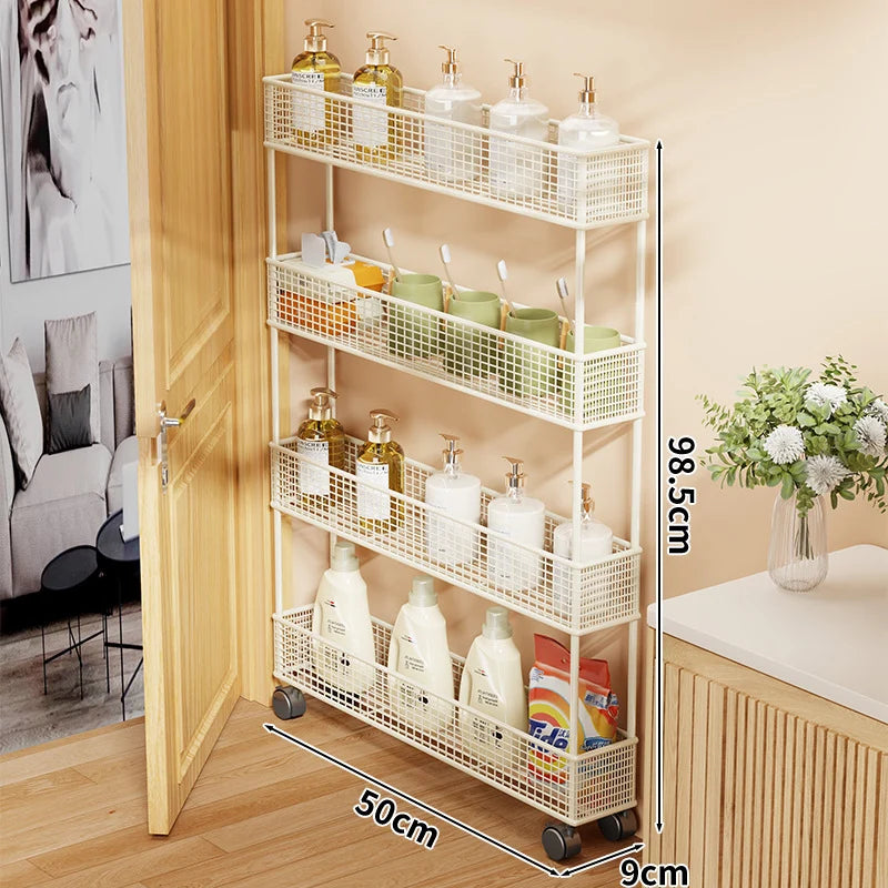 Storage Organizer Slim Freestanding Mesh Shelves for Narrow Gaps
