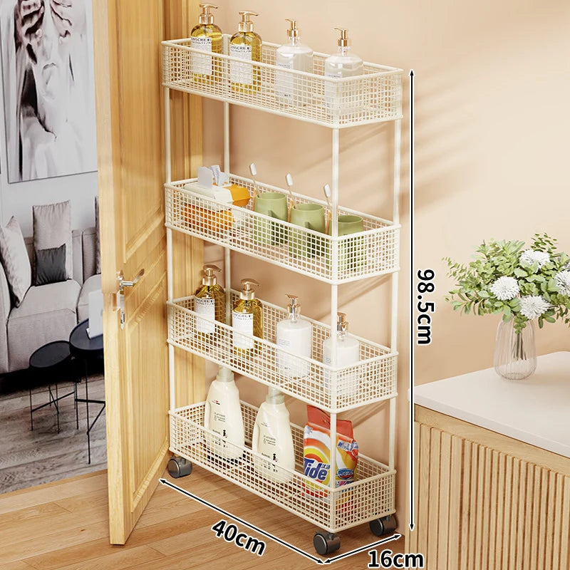 Storage Organizer Slim Freestanding Mesh Shelves for Narrow Gaps