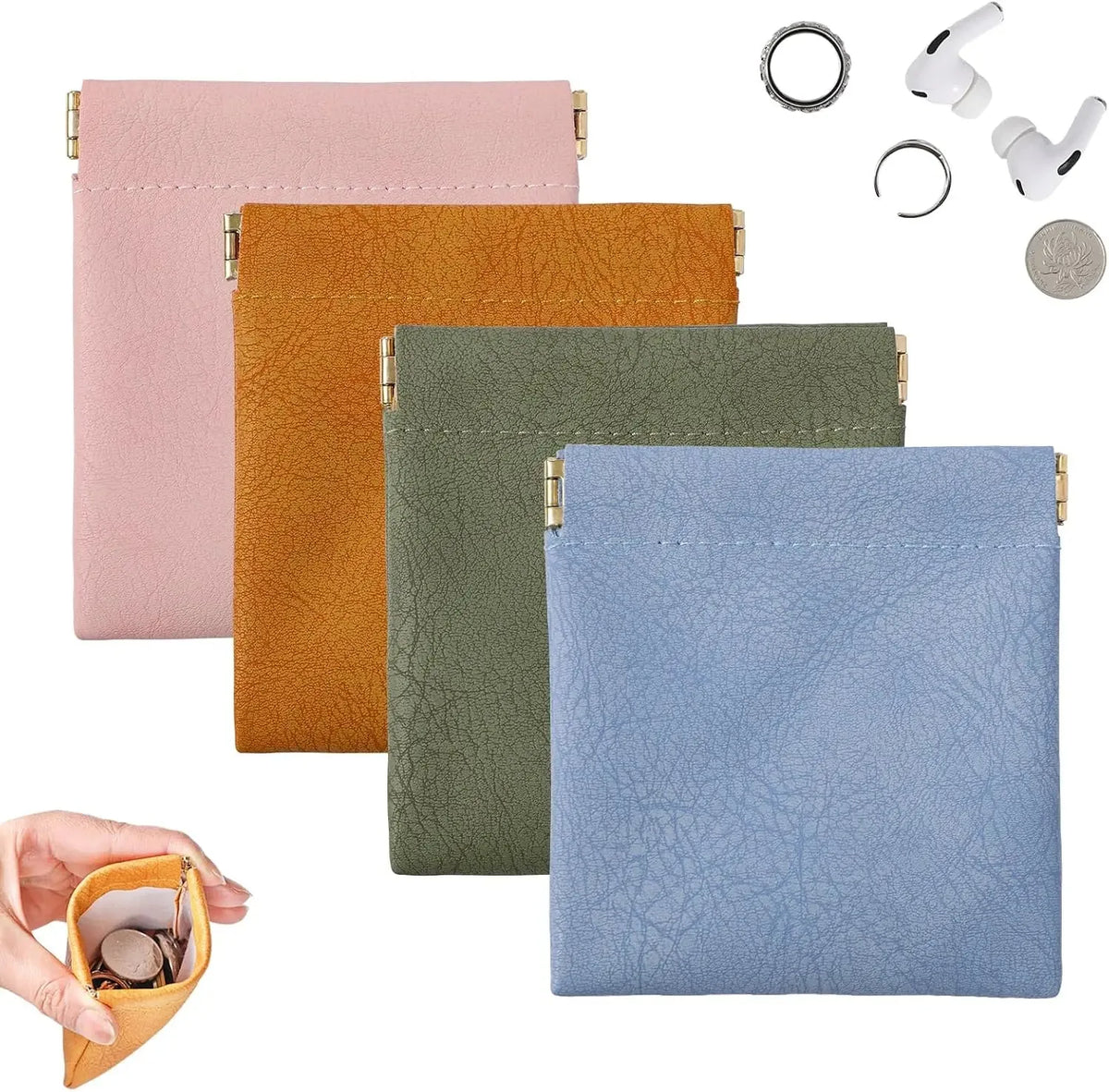 Storage Pouch Set One-Hand Squeeze Opening Color-Coded 4-Pack