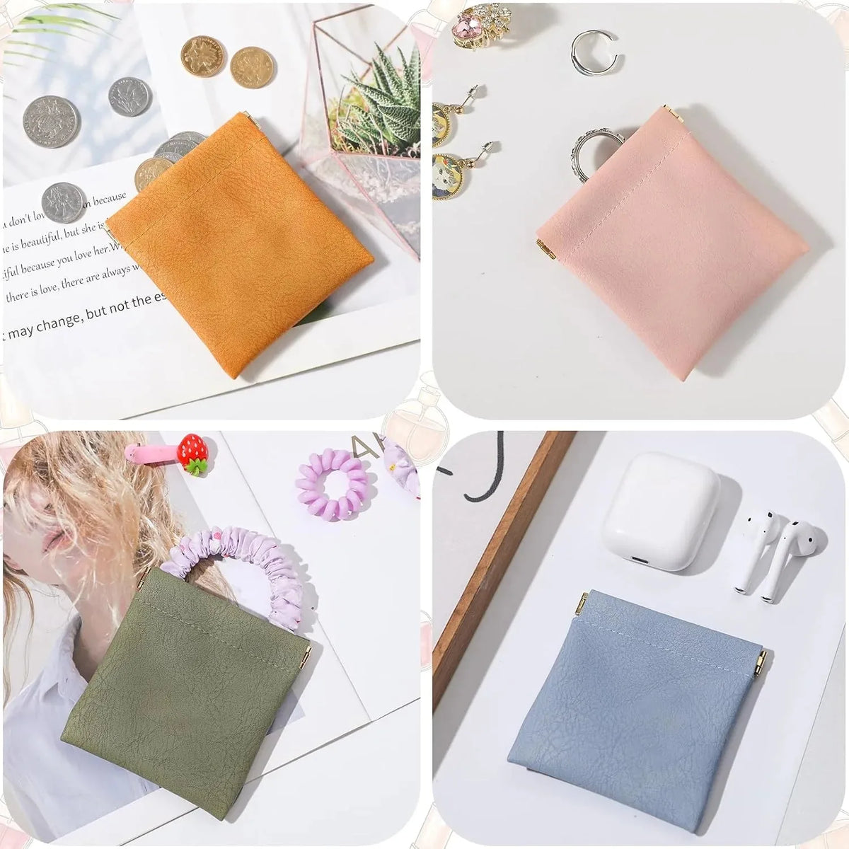 Storage Pouch Set One-Hand Squeeze Opening Color-Coded 4-Pack