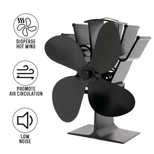 Stove Fan Heat-Powered Automatic Operation Aluminum 4-Blade