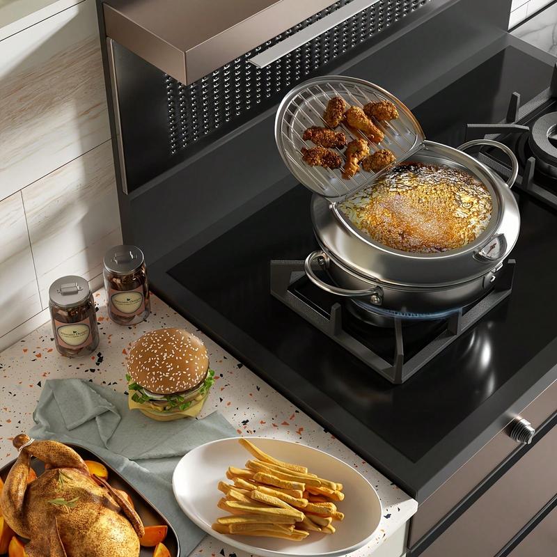 Stovetop Deep Fryer Stainless Steel Built-In Thermometer Fry Basket